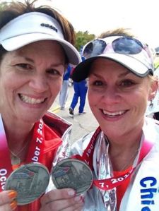 My sister and I at the finish line of the 2012 Chicago Marathon
